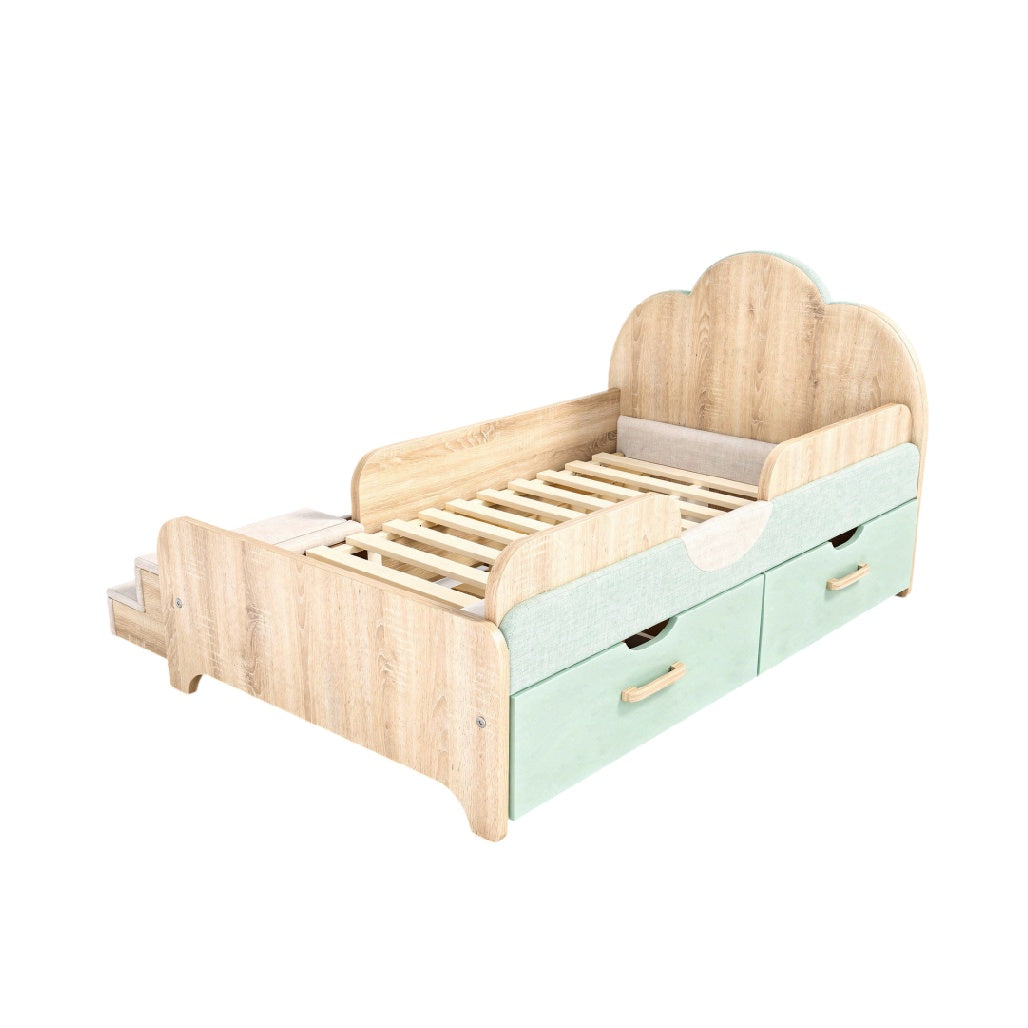 **Technisch Titel in het Nederlands: Houten peuterbed met opberglades en schattige rugleuning**