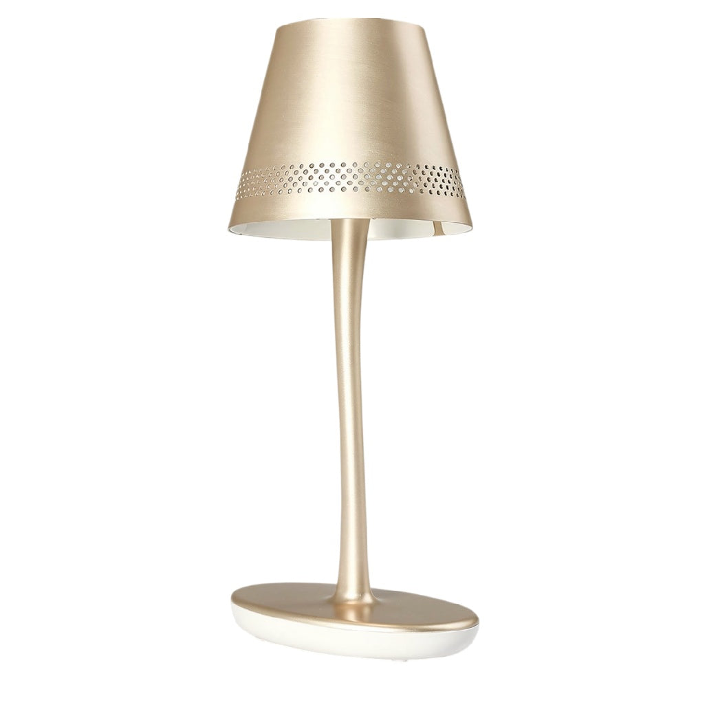 **Moderne tafellamp met gouden afwerking en perforaties**