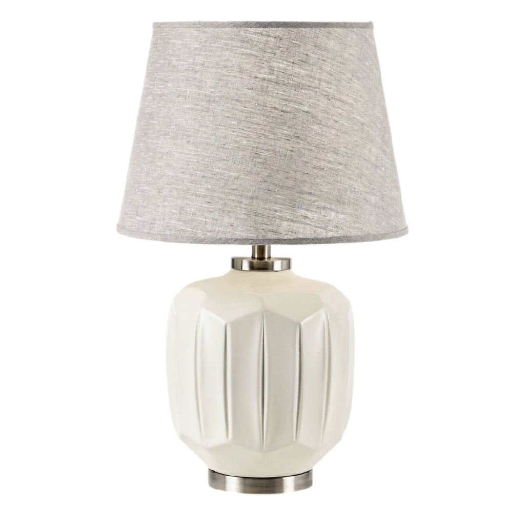 **Technische Titel in het Nederlands: Elegante Tafel lamp met Geweven Stoffen Kap en Keramisch Basis**